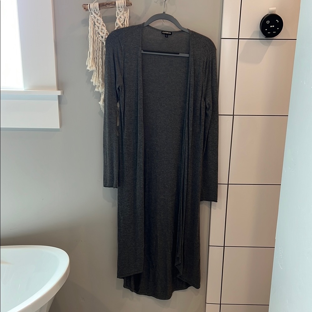 Long Gray Open Cardigan